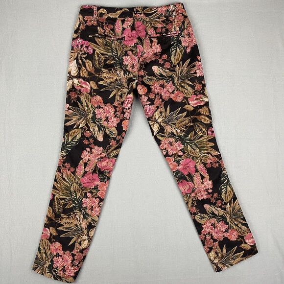 Anthropologie Black Pink Floral Tuxedo Stripe Relaxed Fit Chino Pants Women 30 - Picture 4 of 7